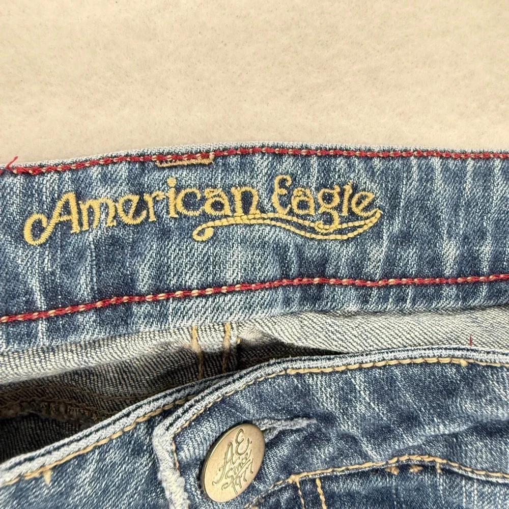 American Eagle Hipster Flare Jeans Womens 10 Long Blue Medium Wash Low Rise Long
